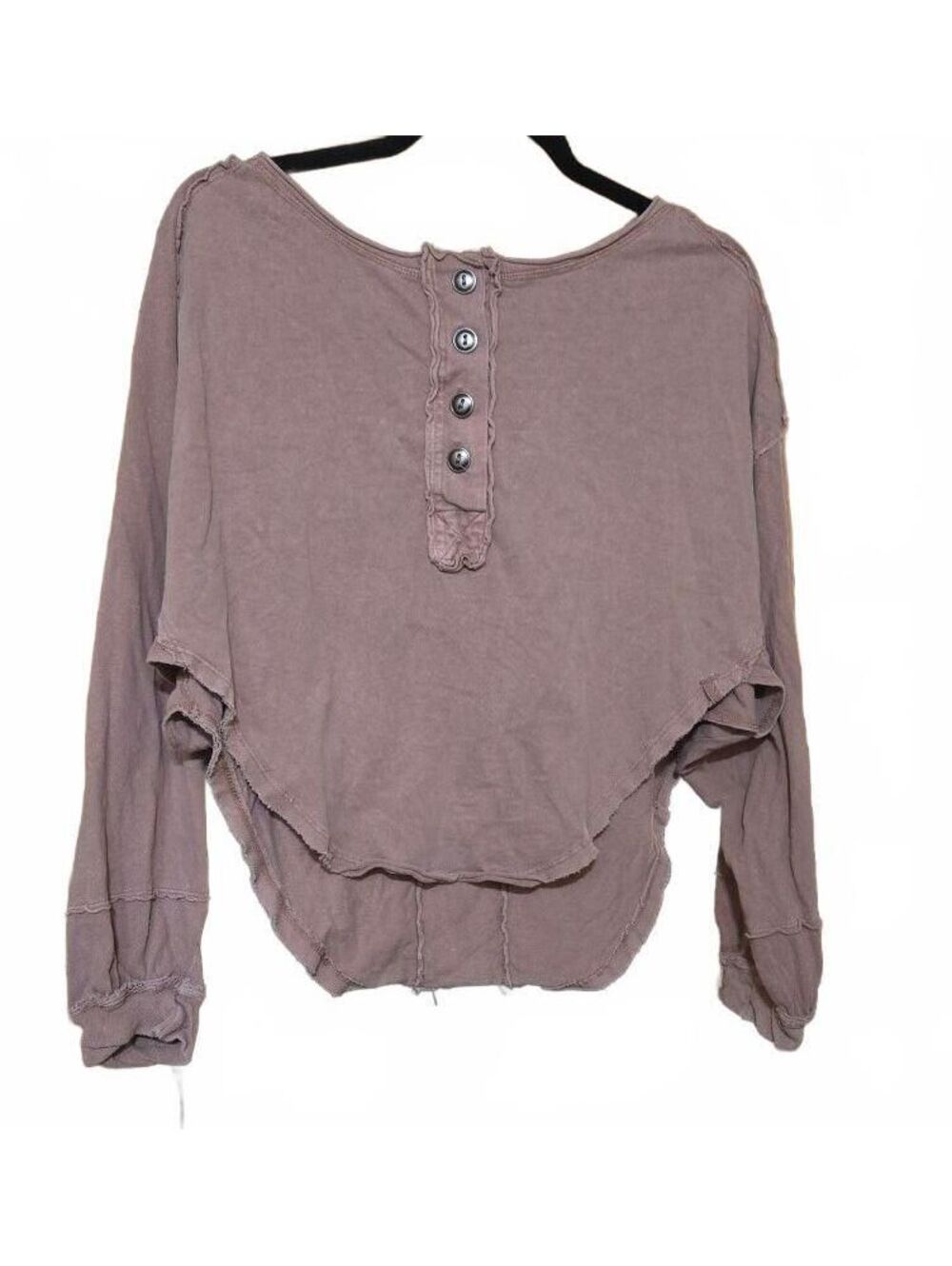 We The Free Free People Mauve Pink Thermal Henley Top Size M Slouchy Raw Hem